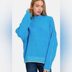 Zenana Exposed Seam Mock Neck Long Sleeve Sweater 10010038073